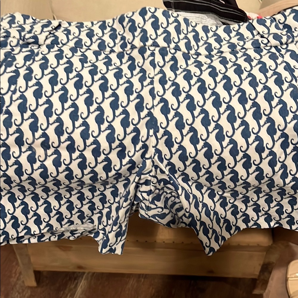 J. Crew Factory High Waist Blue and White Geometric Shorts